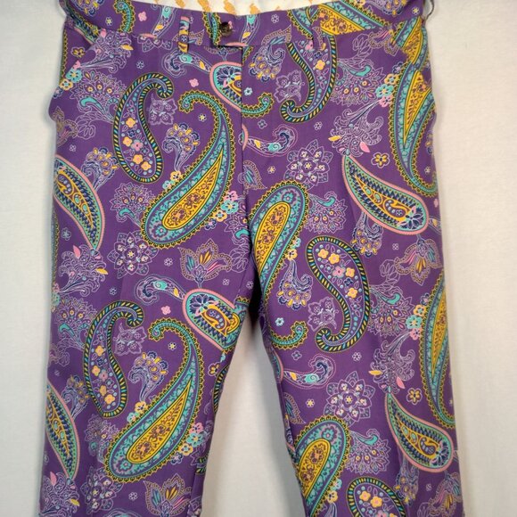 Loudmouth Golf Pants Men 40x32 Purple Pazeltine Paisley Floral Golfing Colorful - Picture 7 of 16